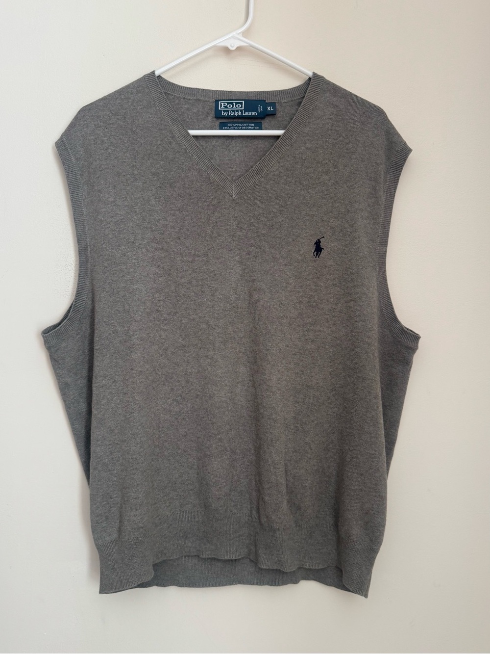 Polo Ralph Lauren Pima Cotton V-Neck Sweater Vest Men’s Size XL Gray Pony Logo